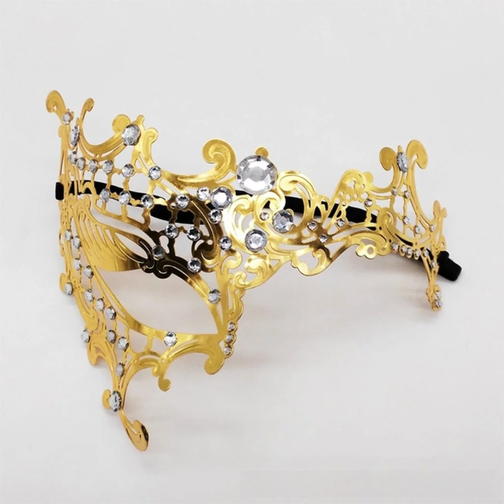 Neue Vintage Halbgesichtsmaske Spitze Metall Elastische Bänder Maskerade-Partymaske Ausgehöhlte Diamantbesetzte Prinzessinnenmaske – Detail 6