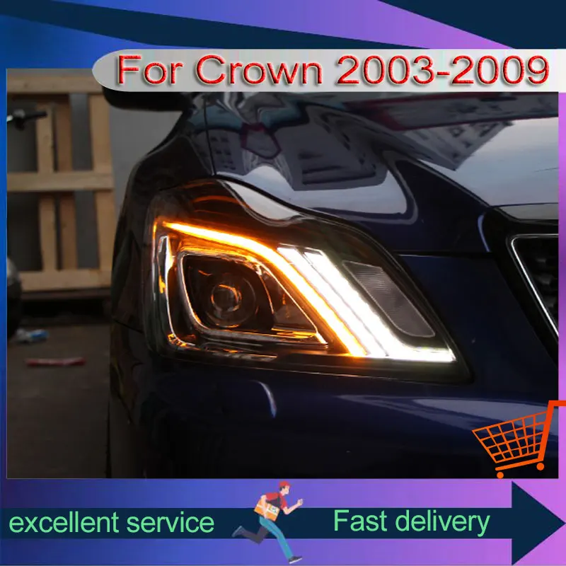 

Car Styling For Toyota 2003-2009 Crown Headlight Upgrade DRL Front Lamp LED Dynamic Turn Signal Projector Lens Auto Accessories