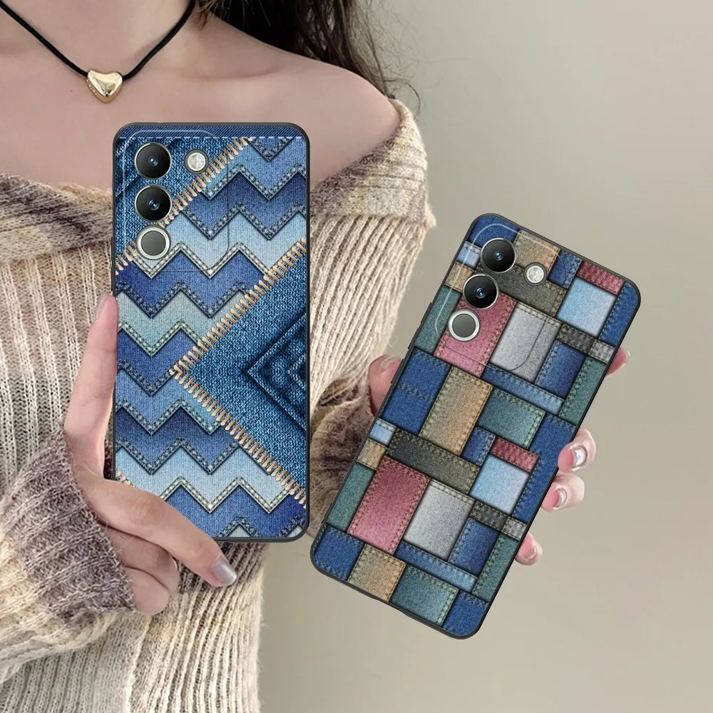 Jeans Patterns Mobile Cell Phone Case For Vivo Y95 Y93 Y31 Y20 V19 V17 V15 Pro X60 Nex Black Soft Phone Cover Funda