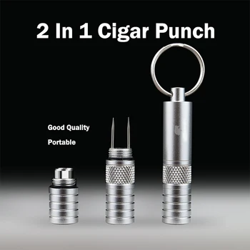 2 in 1 Multifunction Cigar Draw Enhancer Tool Smoker Dredge Drilled Cuban Portable Cigar Punch Holder Sharp Cigar Needles