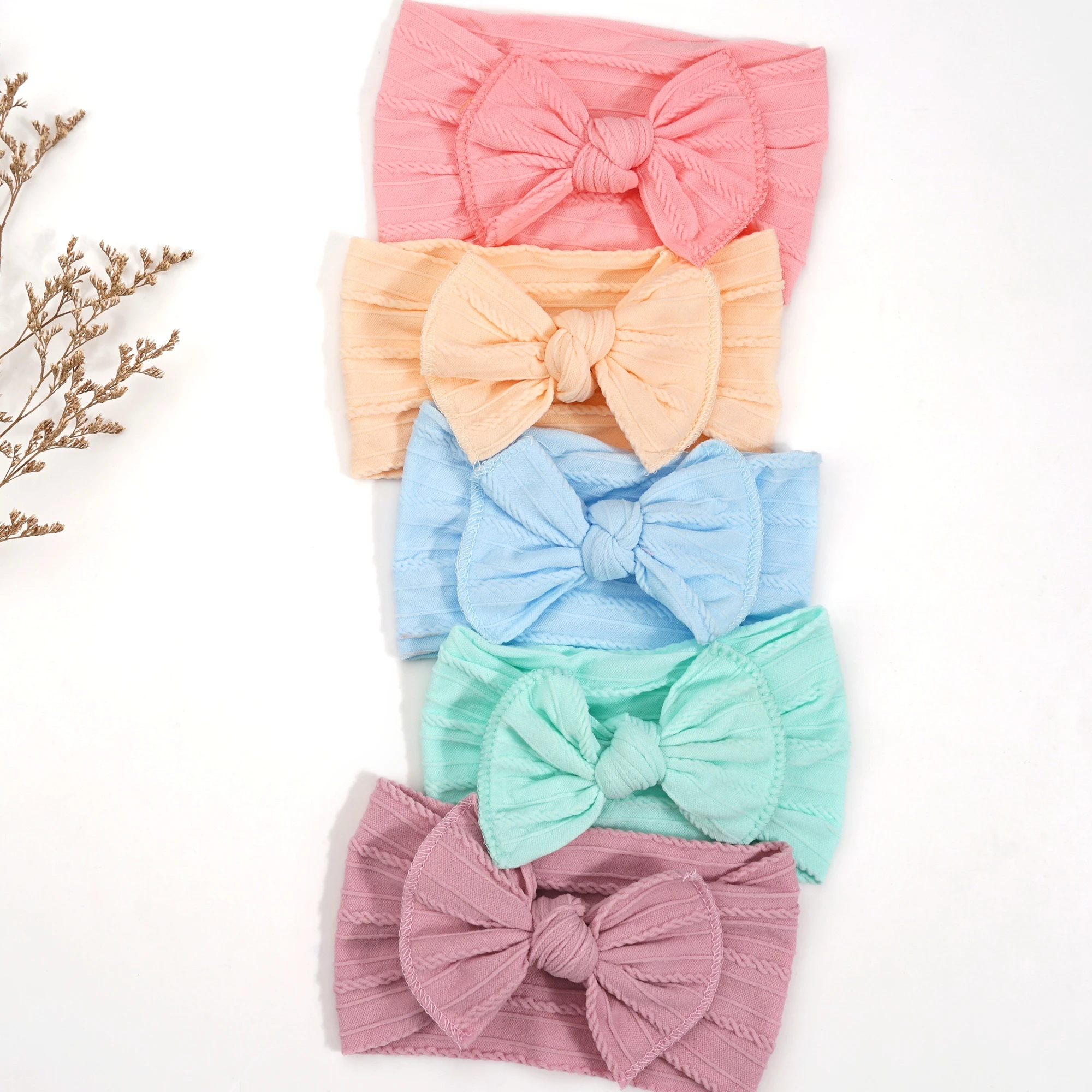 5Pcs Newborns Nylon Headbands Hair Bows Super Stretchy Knotted Turbans for Baby Girls Newborn Infant Toddlers Kids