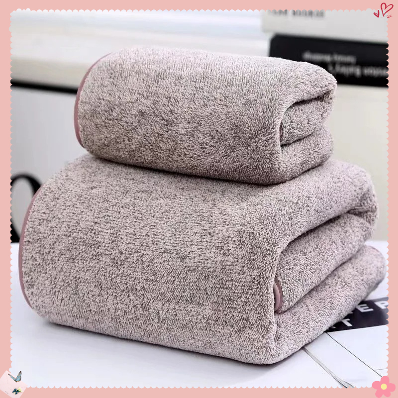 Soft & Absorbent Bamboo Striped Towel Set - Fast Drying - Ideal for Bathroom - Bath Towel + Hand Towel