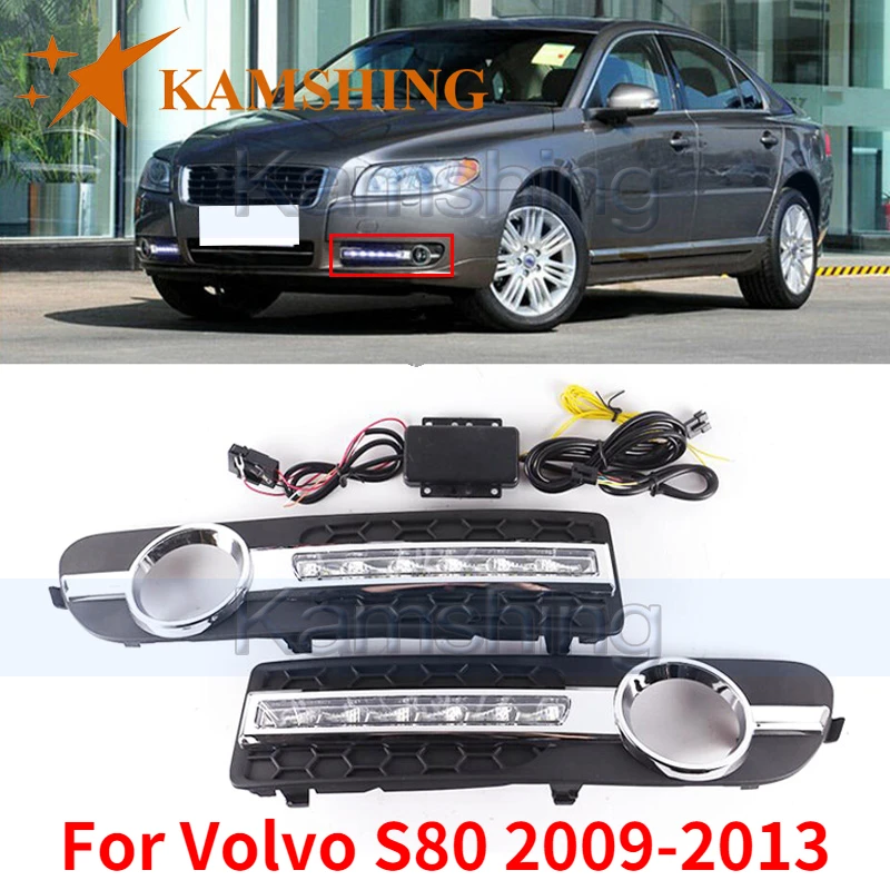 

Kamshing для Volvo S80 2009-2013 1 пара светодиодный передние фары светильник ходовая лампа Дневной свет для автомобиля светильник DRL светильник передние противотуманные фары светильник крышка