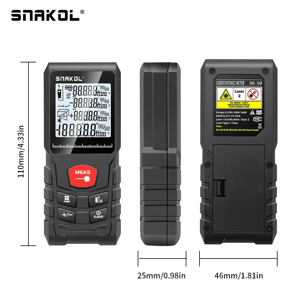 Laser Rangefinder Distance Meter Laser Tape Measure Digital Tape Measure Snakol Laser Distance Meter 50m 70m 100m 120m Professional Rangefinder with Digital Tape Measure Functionality Precision Ruler