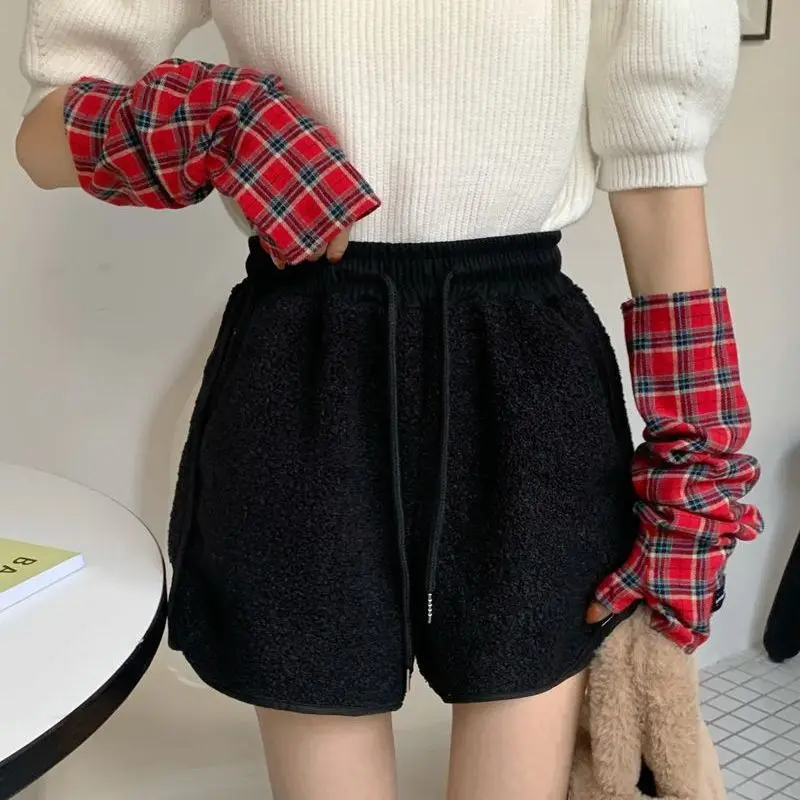 Korea Wide Leg Shorts Women Autumn Loose High Waist Cozy Pure Korean Style Teens Fashion All-match Sporty Streetwear