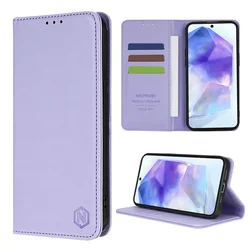 Leather Wallet Case with Magnetic Card Slot and Flip Cover for Galaxy A12 M12 (Lavender)