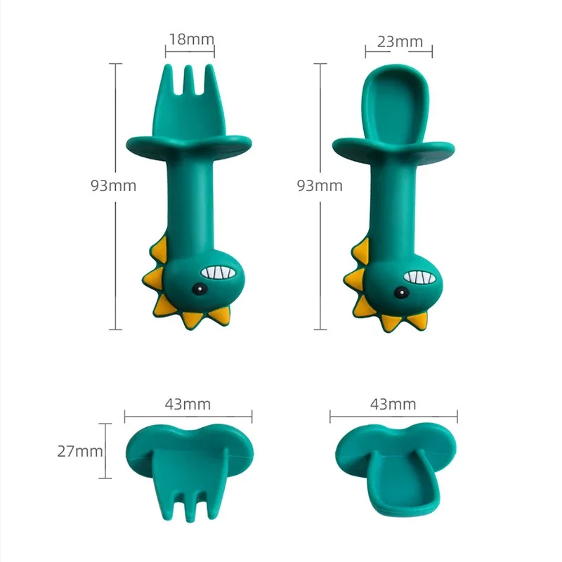 Spoon For Baby Utensils Set Auxiliary Food Silicone Gel Spoon Baby Learn To Eat Training Bendable Soft Children Tableware