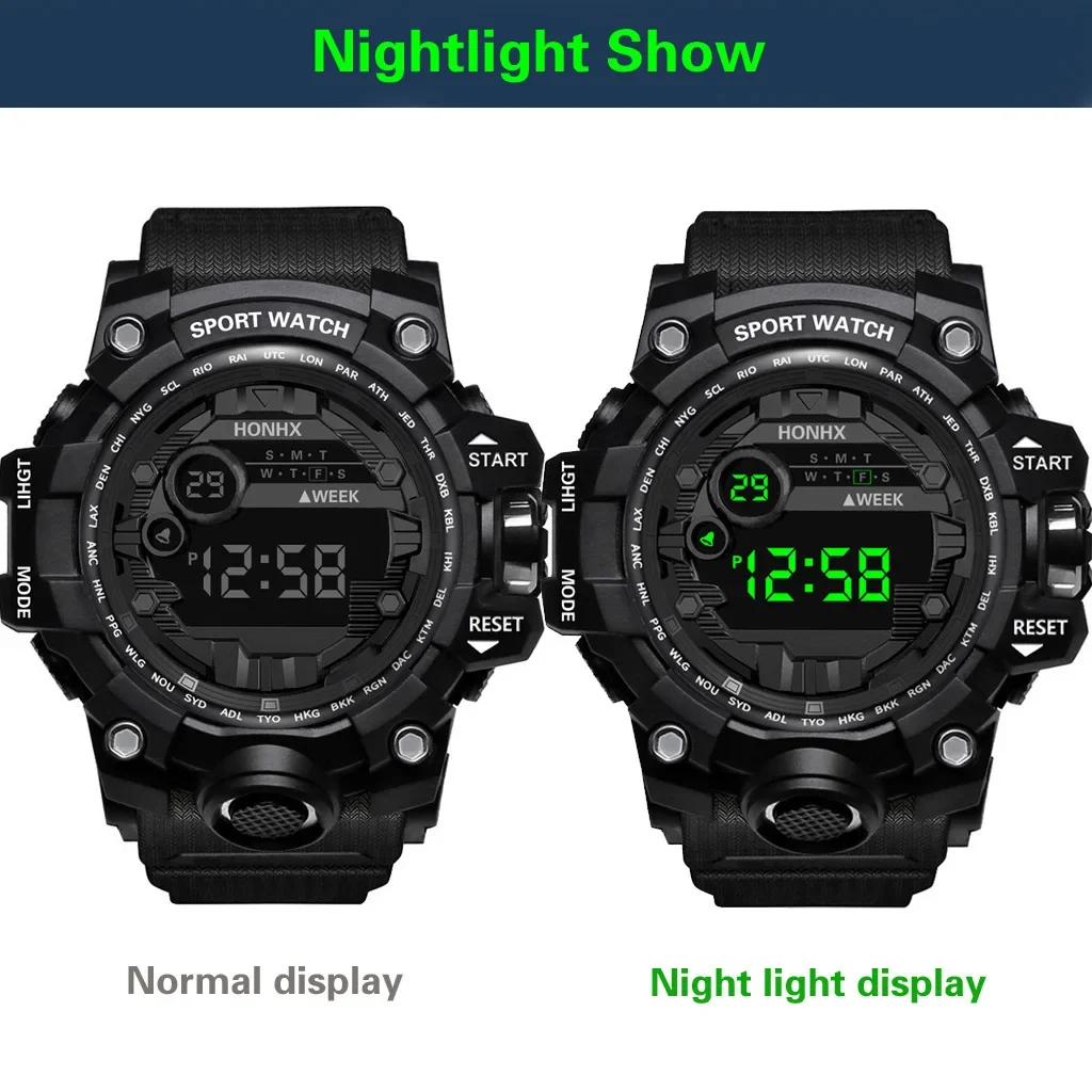 Y12 Men's Watches Big Dial LED Digital Watch Multifunction Men Sports Watch Alarm Clock Stopwatch Fitness Electronic Wristwatch view 5