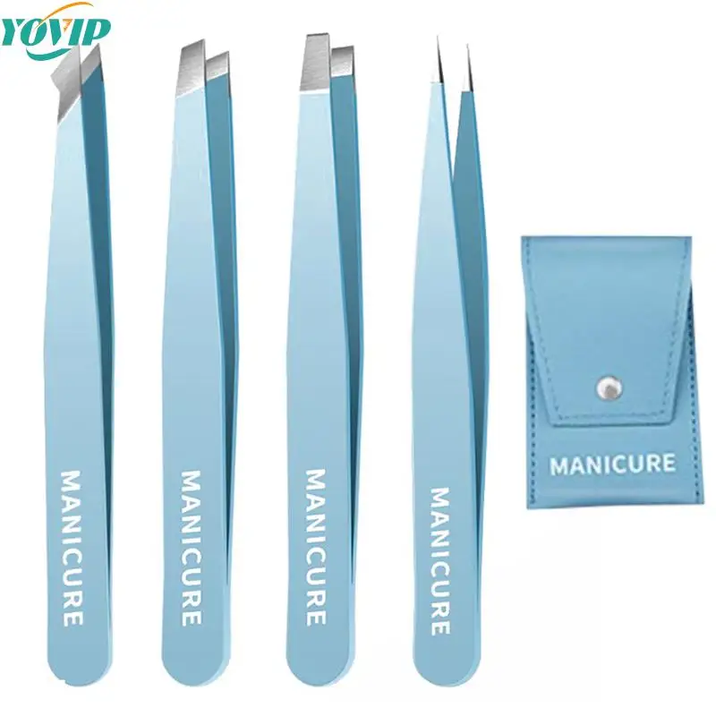 

2Pcs/4Pcs Eyebrow Tweezer Hair Beauty Fine Hairs Puller Stainless Steel Slanted Eye Brow Clips Removal Makeup Tools With Bag