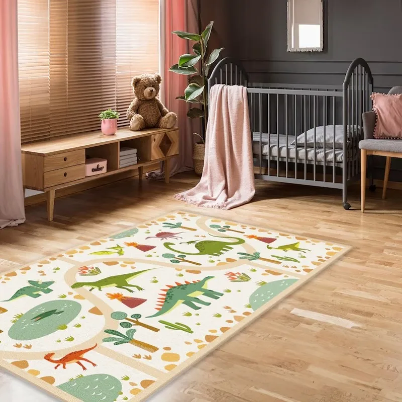 Dinosaur World Kids Carpets Non-Slip Kids Room Carpets Land of Dinosaur Carpet Playmat Crawling Carpet Home Decoration Green Rug 5