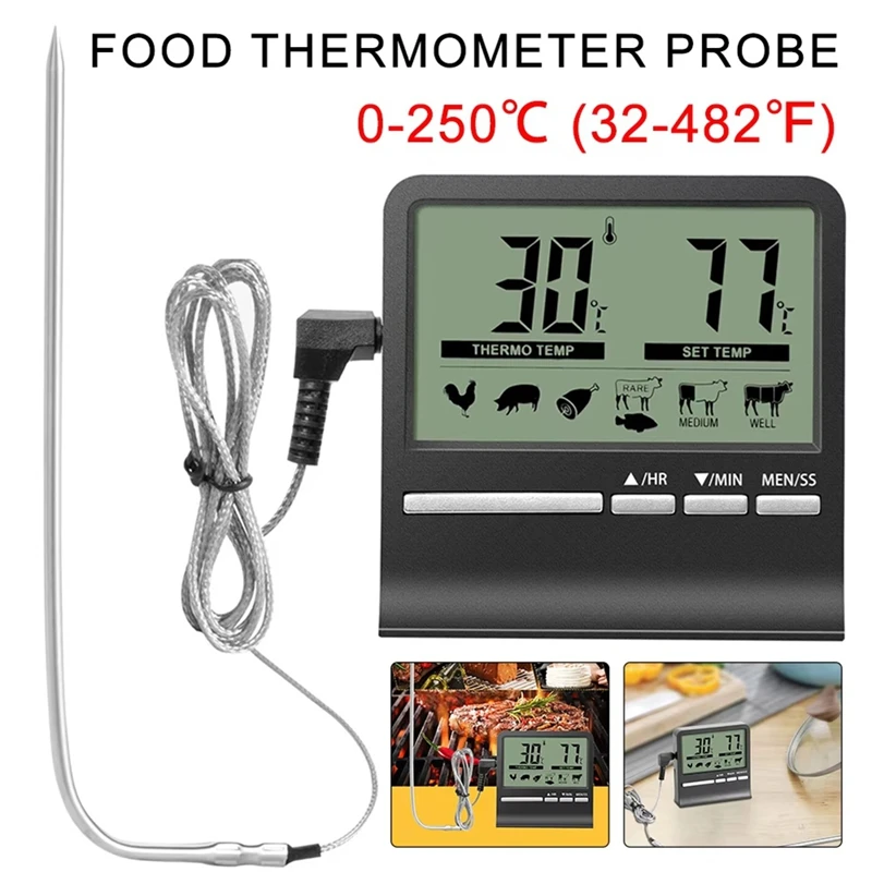 A86I-Kitchen Digital Cookingthermometer Meat Food Temperature For Oven BBQ Grill Timer Function With Heat Meter For Cooking
