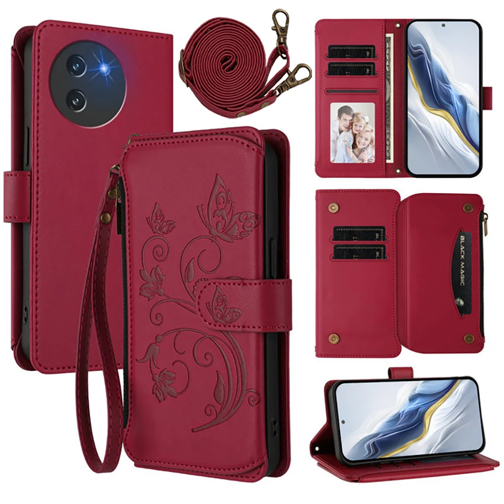 Crossbody 5-Card Zipper Leather Phone Case