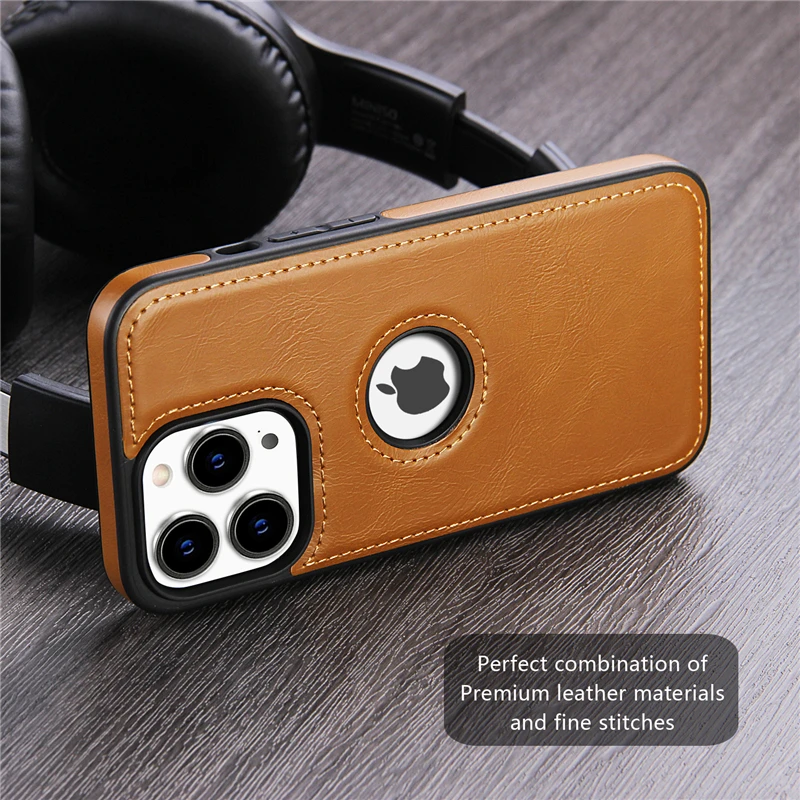 Slim PU Leather Phone Case For iPhone 11 12 13 Pro Max XR XS Max X 7 8 Plus 11Pro Max Business Soft Leather LOGO Hole Back Cover cute iphone 13 mini case