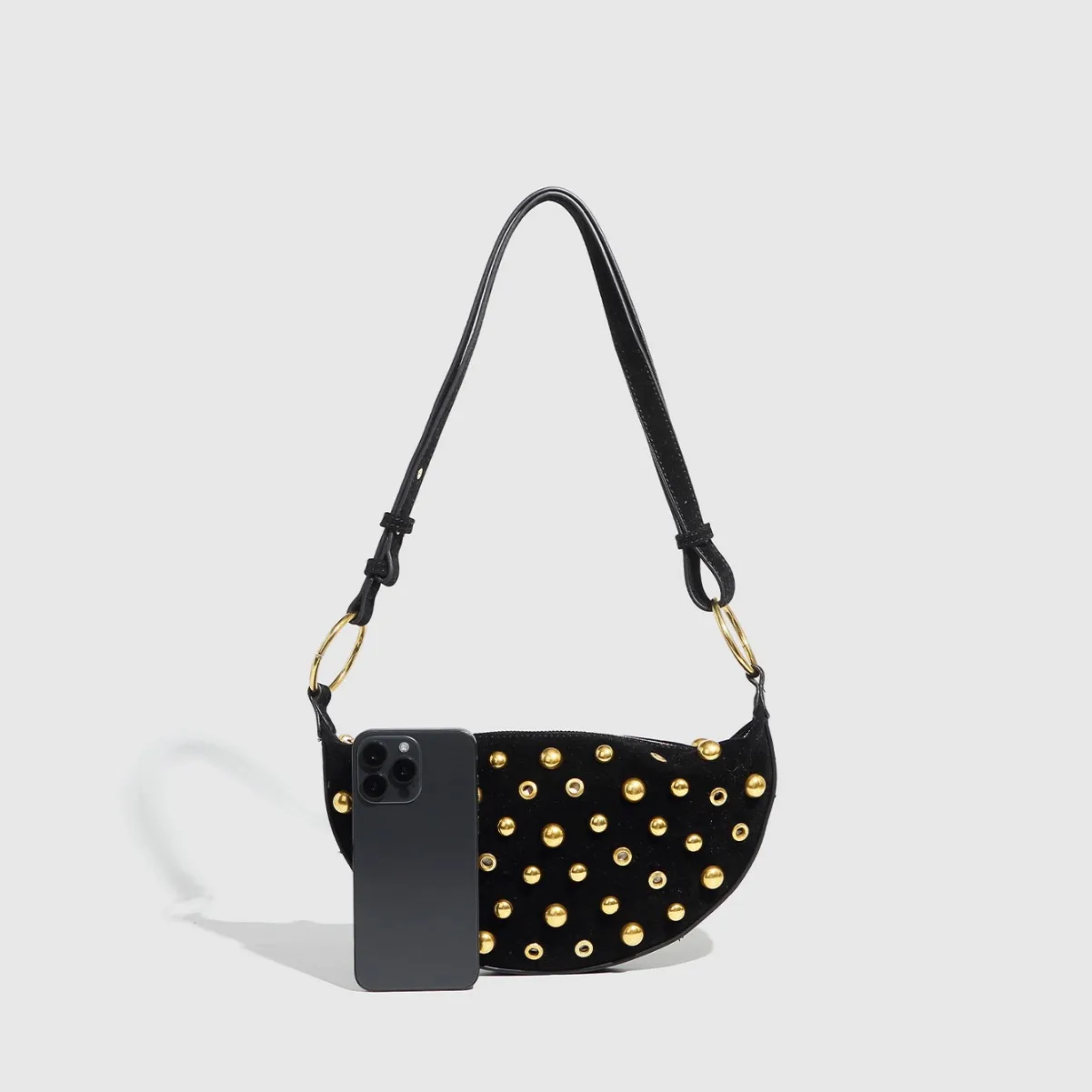 Designer Studded Shoulder  Rivet Crescent Bag 2025 New Women's Metal Underarm  High-end Retro Rivet Polka Dot Shoulder Bag