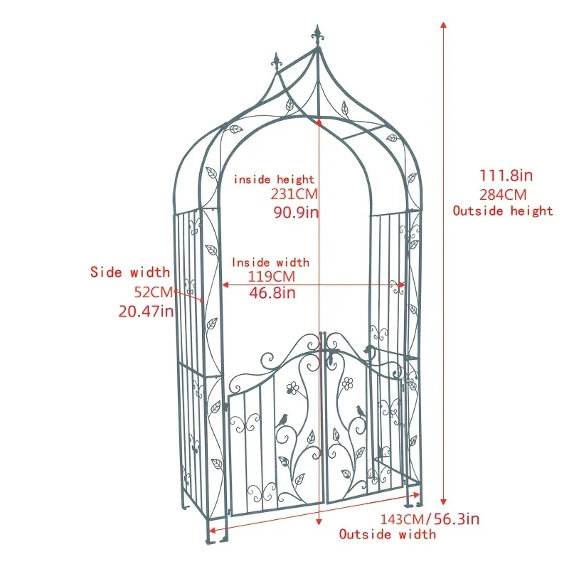 Outdoor patio Wrought iron with door Arch Garden balcony Patio Wedding Plant climbing bracket Clematis climbing pergola garden trellis