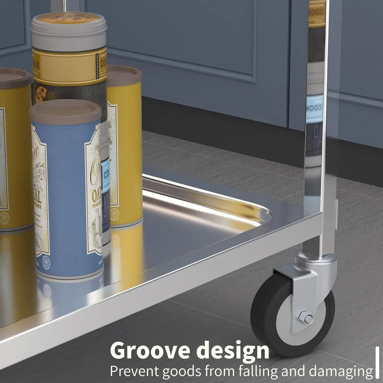 3-Tier Utility Cart with Wheels Kitchen Island Stainless Steel Trolley Serving Cart 300 lbs Capacity Catering Storage Shelf