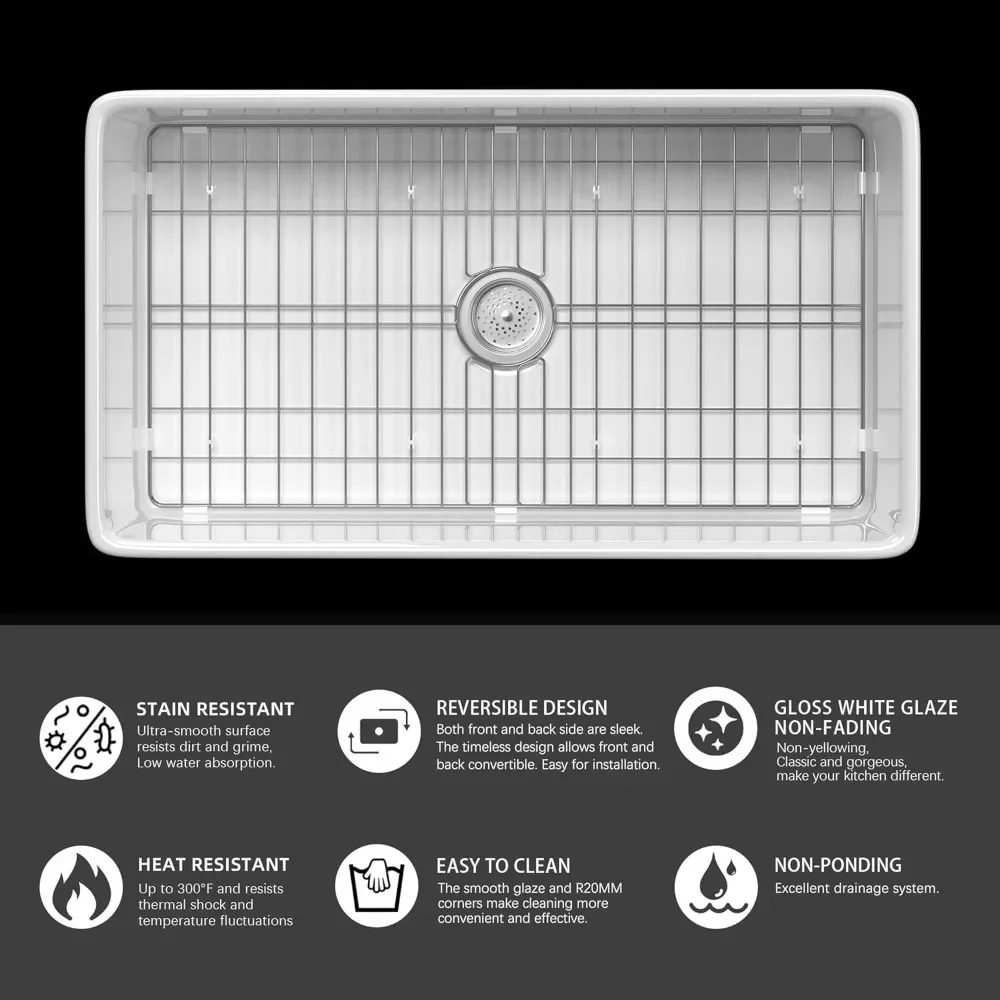 NEW-Farmhouse Sink 30 Inch - White Apron Front Undermount Kitchen Sink Reversible 30"x18"x10", Farm House Style Single Bowl, Hea