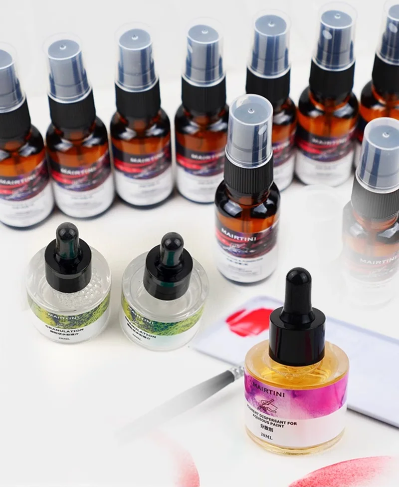 Mairtini 수채화 중간 과립화/보존제 및 FUNGAICIDE 유리병 스포이드 20ml 드로잉용 안료 분산제