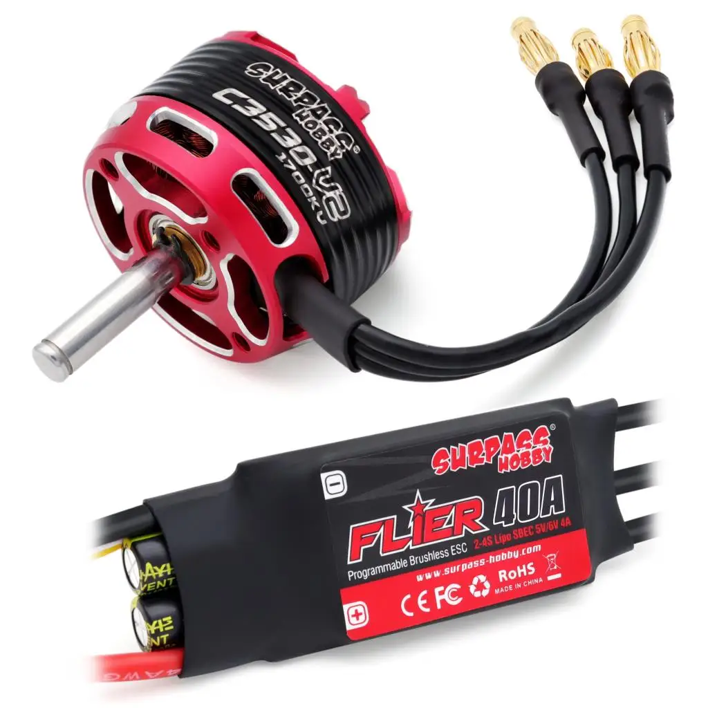 Surpass Hobby C3530 C3536 C3542 C3548 V2 Brushless Outrunner Motor 2-5S with 40A 50A 60A Brushless ESC For RC Aircraft Drone 3
