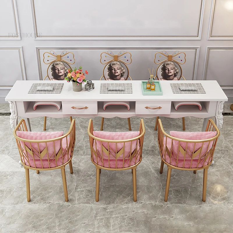 European Style Bedroom Nail Tables Fashion Simple Salon Furniture Manicure Table Luxury Home Commercial Nail Table with Drawer