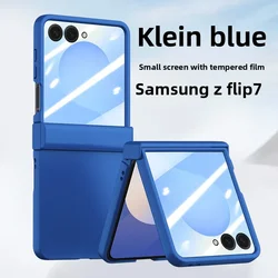 Tempered Film Solid Color Skin Feel Fully Wrapped Phone Case - Protective Cover for Galaxy Z Flip 6 (Kleinblue)