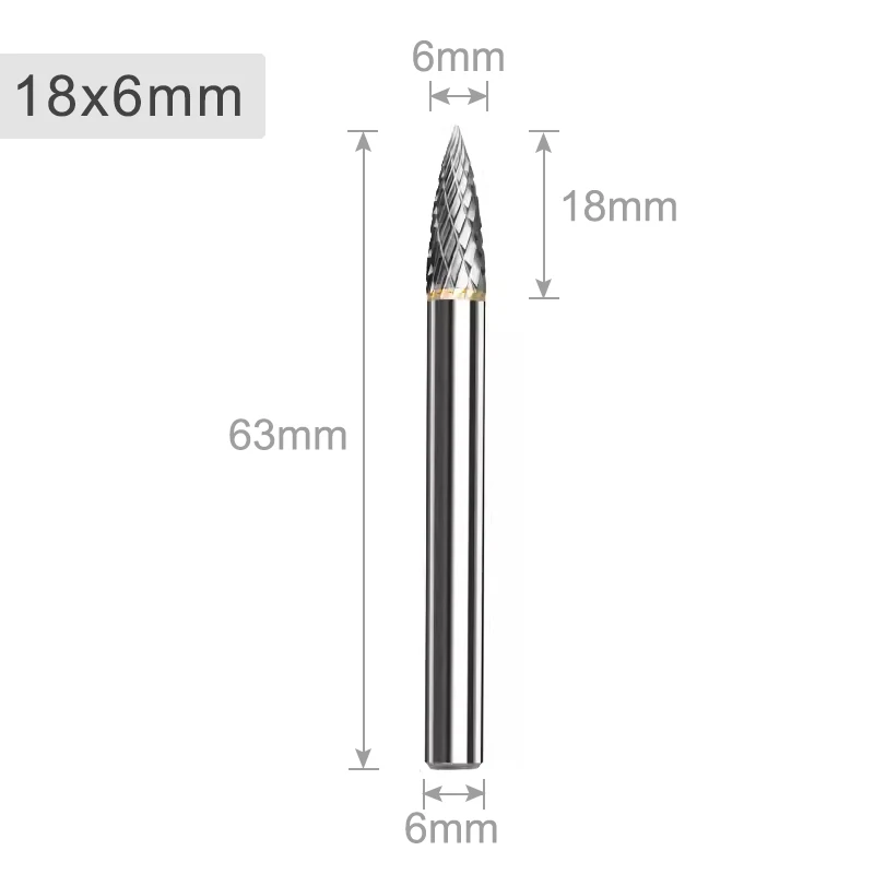 Tungsten Carbide Rotary Burr File - 6" Long, 6mm Shank, 10mm Head, 8 Flute Cutter