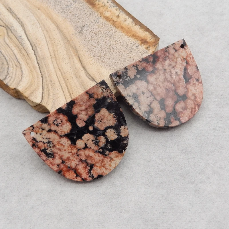 2024 Trending Semiprecious Stones Jewelry Natural Snow Flake Obsidian Double Holes Earrings Accessories For Women 36x30x3mm 13g