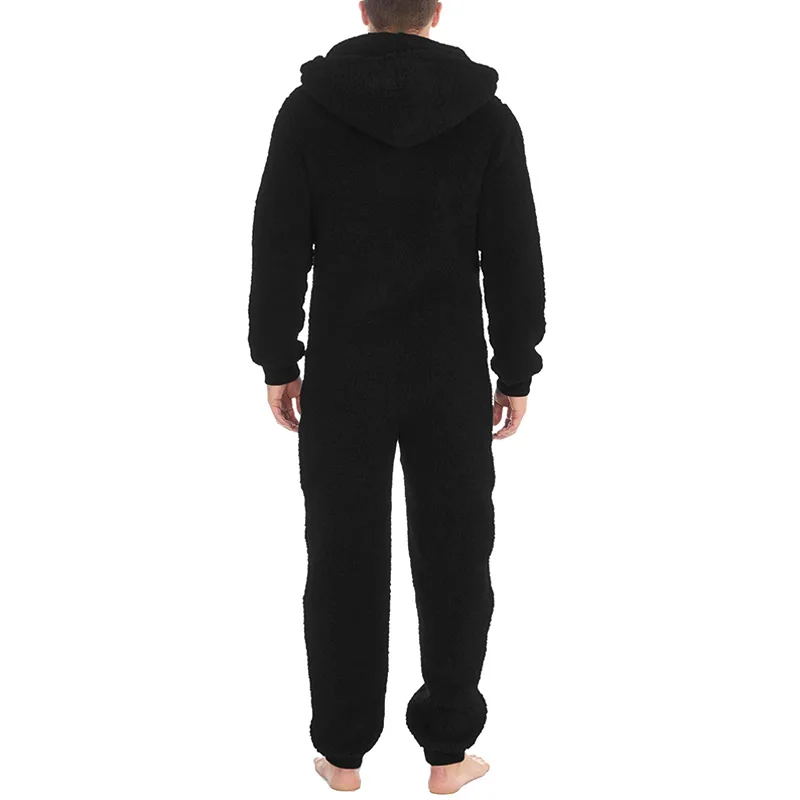1pc Winter Men's Zipper Warm Plush One-Piece Pajamas Home Clothing Can Be Worn Outside Warm Comfortable Simple Solid Color