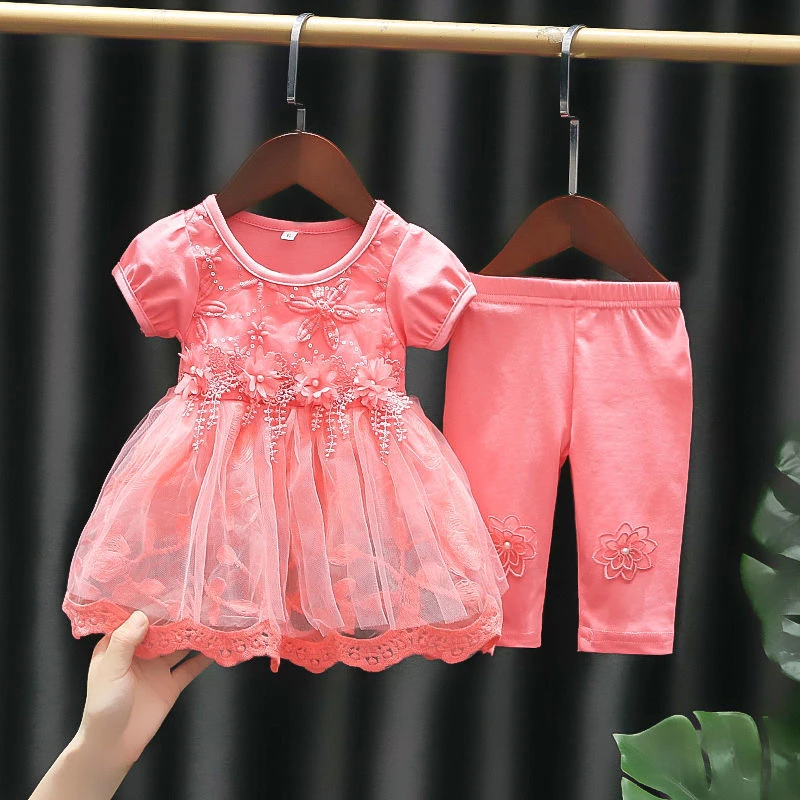 Cute Baby Girls Cotton Clothing Sets Princess Infant Toddler Lace Flower Top and Pant Birthday Party Tutu Suits Kids Outfits