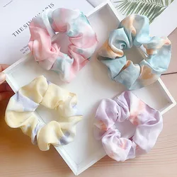 New Fashion Tie-dye Print Chiffon Satin Elastic Hair Tie Head Band Retro Hair Scrunchies Ropes Hair Accessories