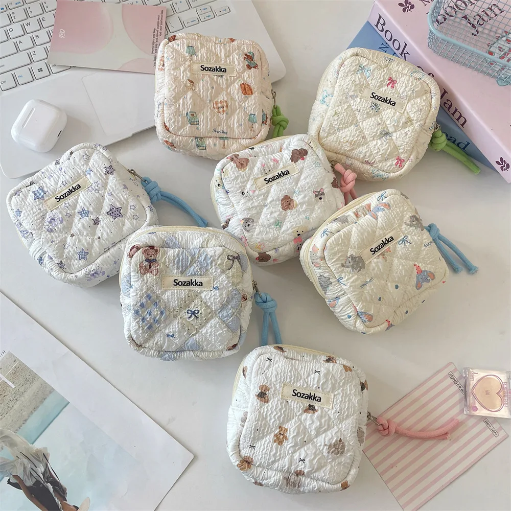 Mini Cute Square Cosmetic Bag Women Portable Earphones Lipstick Sanitary Napkins Storage Pouch Small Makeup Zipper Bags Purse