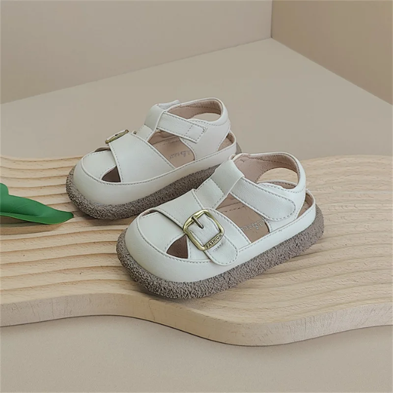 New Summer Baby Shoes Leather Cut-outs Buckle Soft Sole Boys Sandals Closed Toe Non-slip Fashion Toddler Girls Sandals