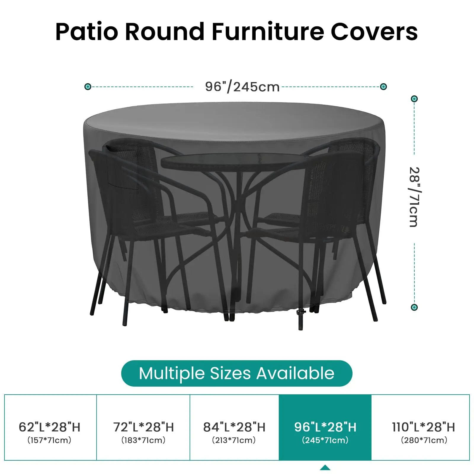 600D Round Patio Furniture Cover Outdoor Waterproof Heavy Duty Windproof, Waterproof Table Chair Set Cover for Outdoor Furniture