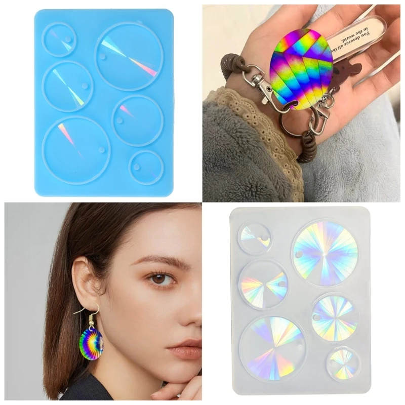Moule En Silicone Pour Créer Des Boucles D'oreilles Et Pendentifs En Résine - Motif Holographique, Réutilisable, 6.2x9cm