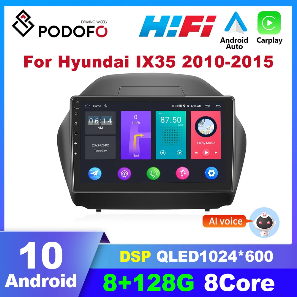 Podofo Android 2Din Autoradio Per Hyundai Ix35 2010-2015 Car Stereo Multimedia Player Carplay Autoradio Navigazione Gps Dsp