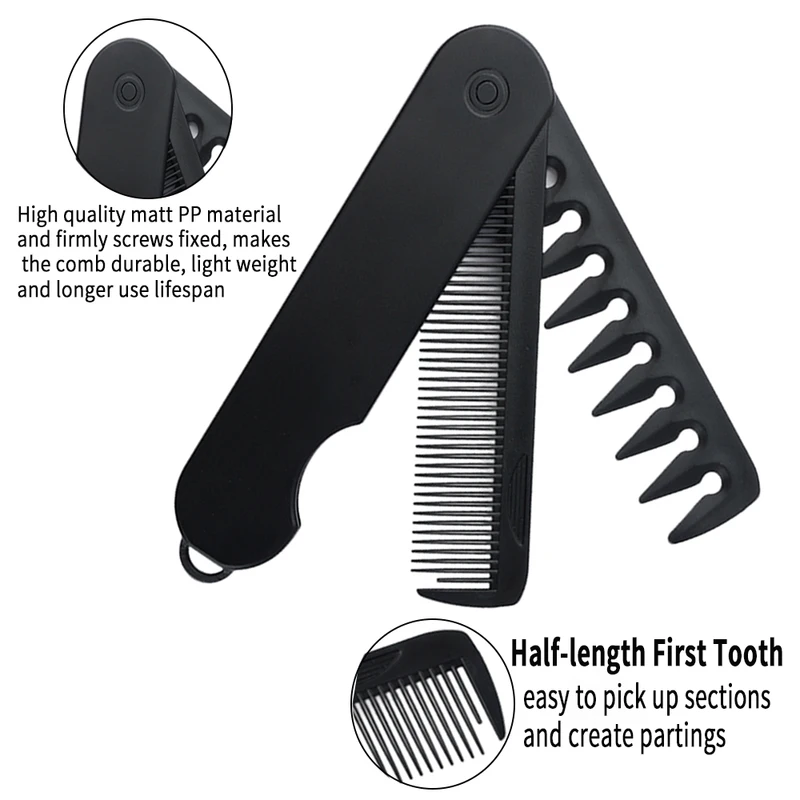 1 2 Pocket Folding Combs Plastic Wide Tooth Oil Head Comb Beard Combing...