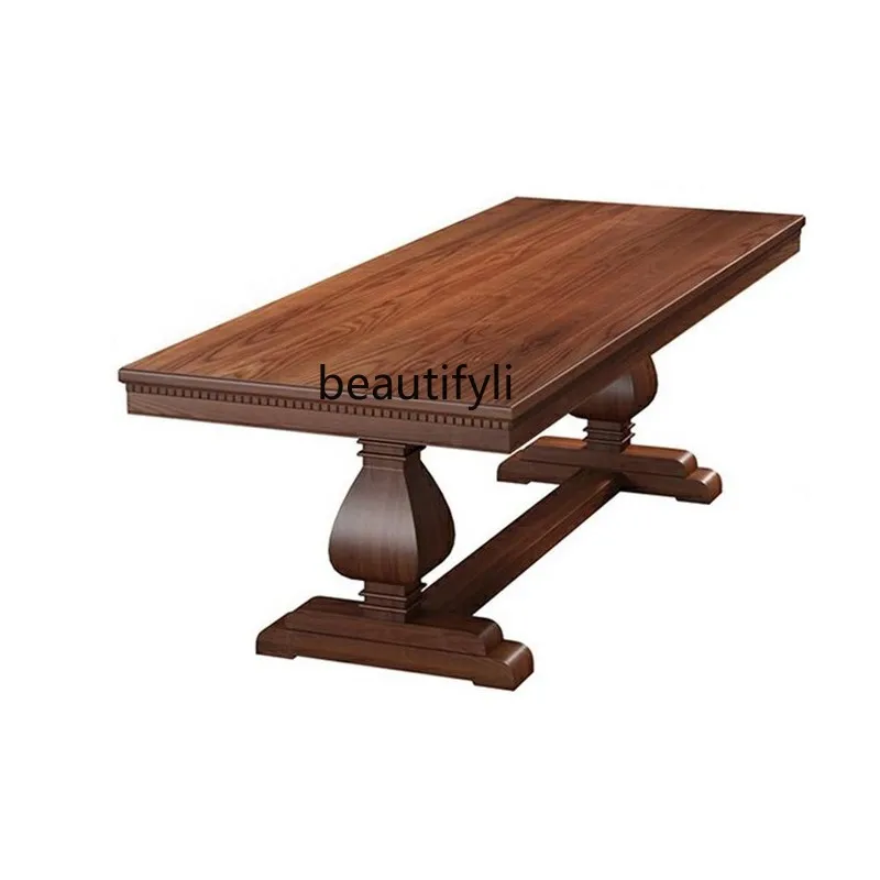 American Light Luxury Retro Workbench Solid Wood Distressed Desk Rectangular Large Conference Conference Table