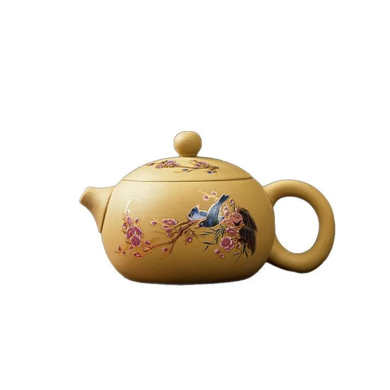 Chinese Style Raw Ore Gold Section Clay Purple Clay Teapot, High Temperature Discoloration Kung Fu Household, Handmade, New, 1Pc