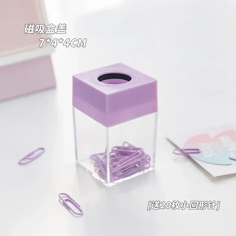 1pc Macaron Color Creative Magnetic Paper Clip Holder Box Office School Small Items Convenient Storage Free 20 Color Paper Clips Paper Clip