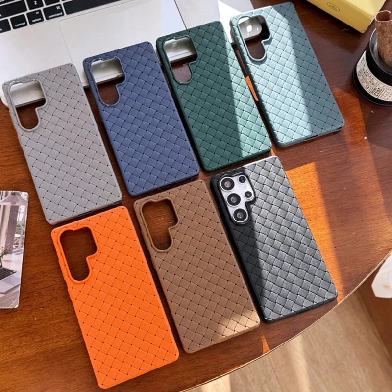 Premium Solid Color Woven Soft Leather Anti-Fall Cooling Back Case Cover