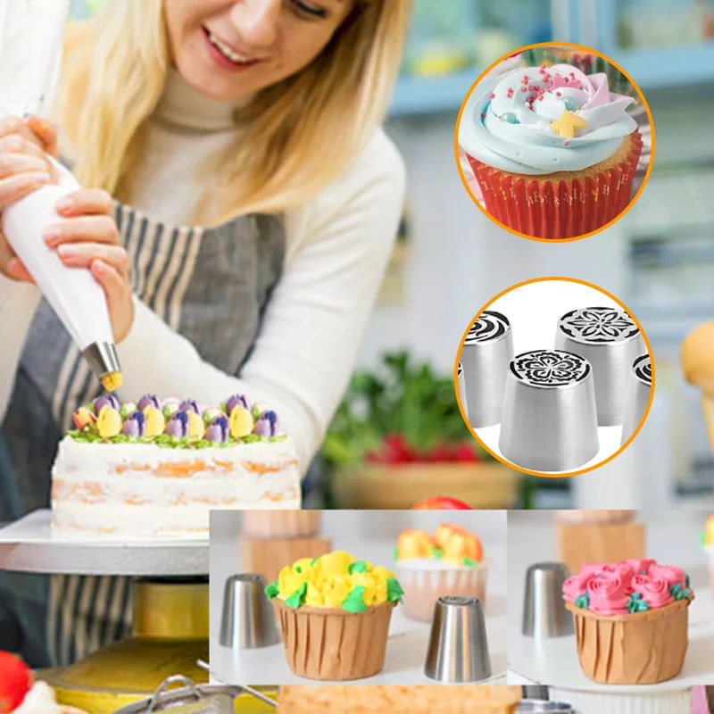 Stainless Steel Russian Mounting Nozzles Pastry Cookie Cake Fondant Decorating Tips Personalized Cake Buttercream Decorating