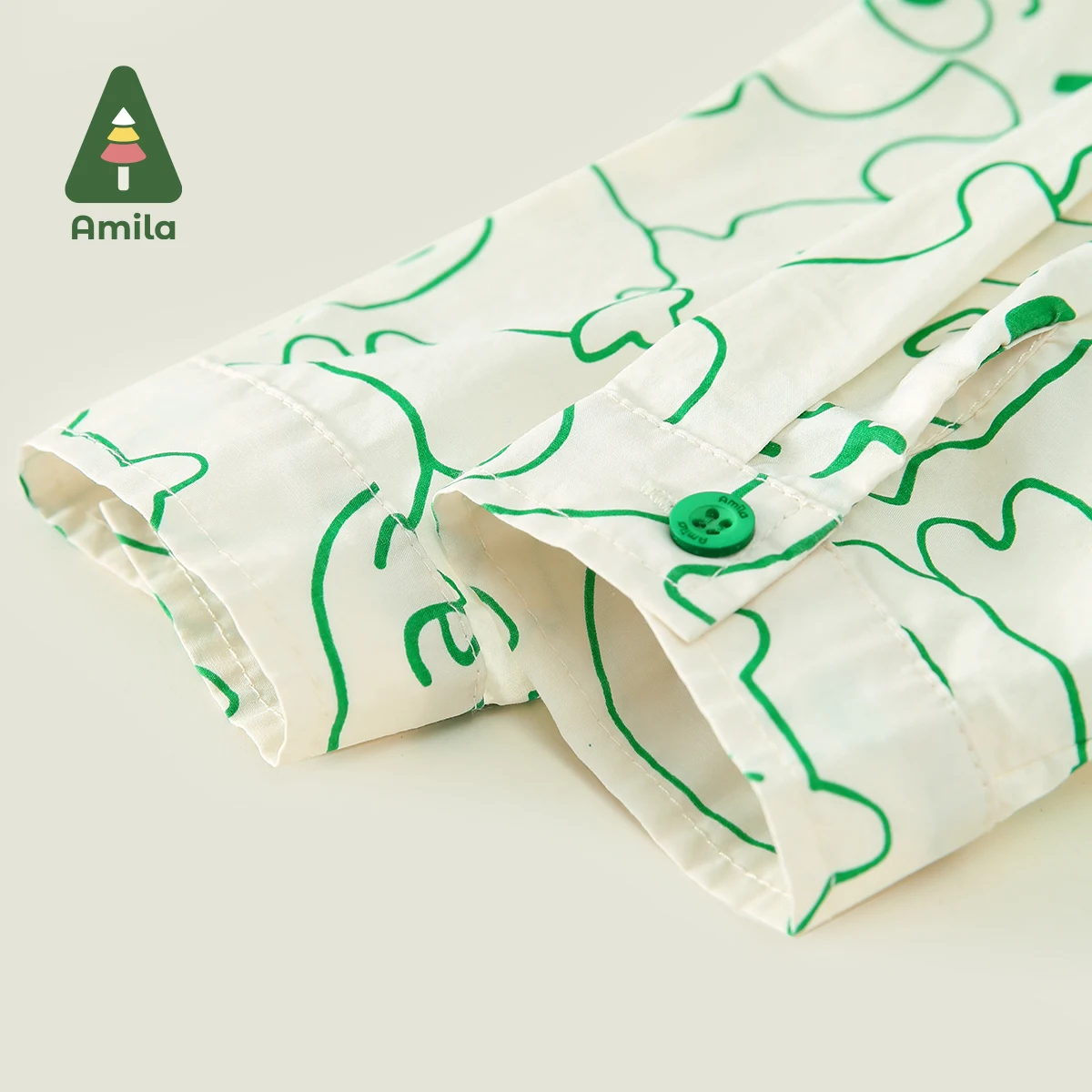 Amila Baby Blouse Boy Spring Children Cartoon Printed Green Patchwork Collar Shirts