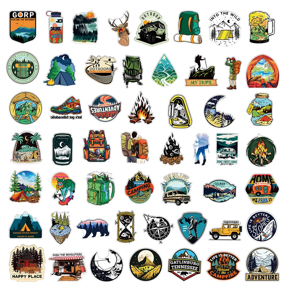 10/30/50/100pcs Outdoor Hiking Camping Stickers Cartoon Decal Skateboard Phone Laptop Car Luggage Bike Cool Waterproof Sticker 5