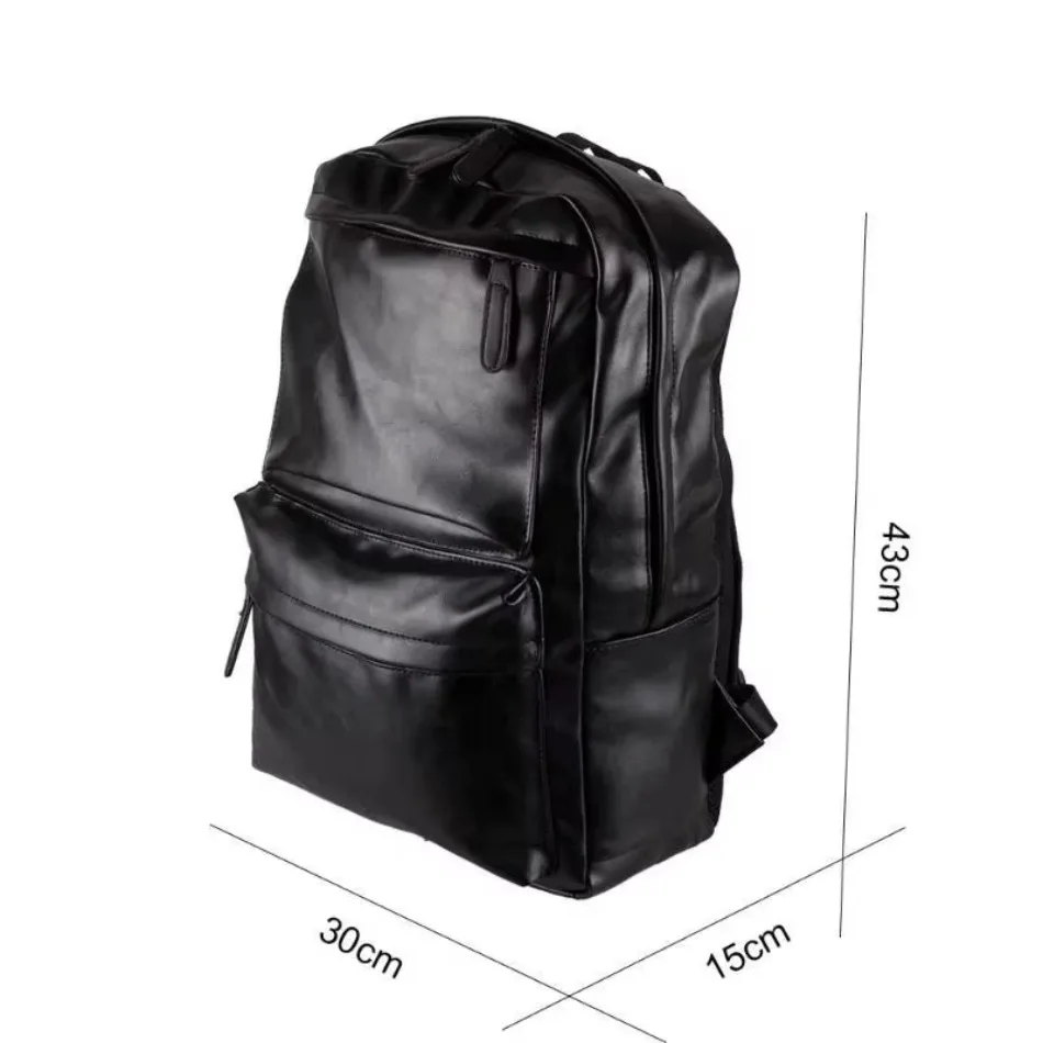 Men Laptop Backpack Large Leather Waterproof Travel Rucksack School Black Bag Soft New Adjustable Straps Leather Backpacks
