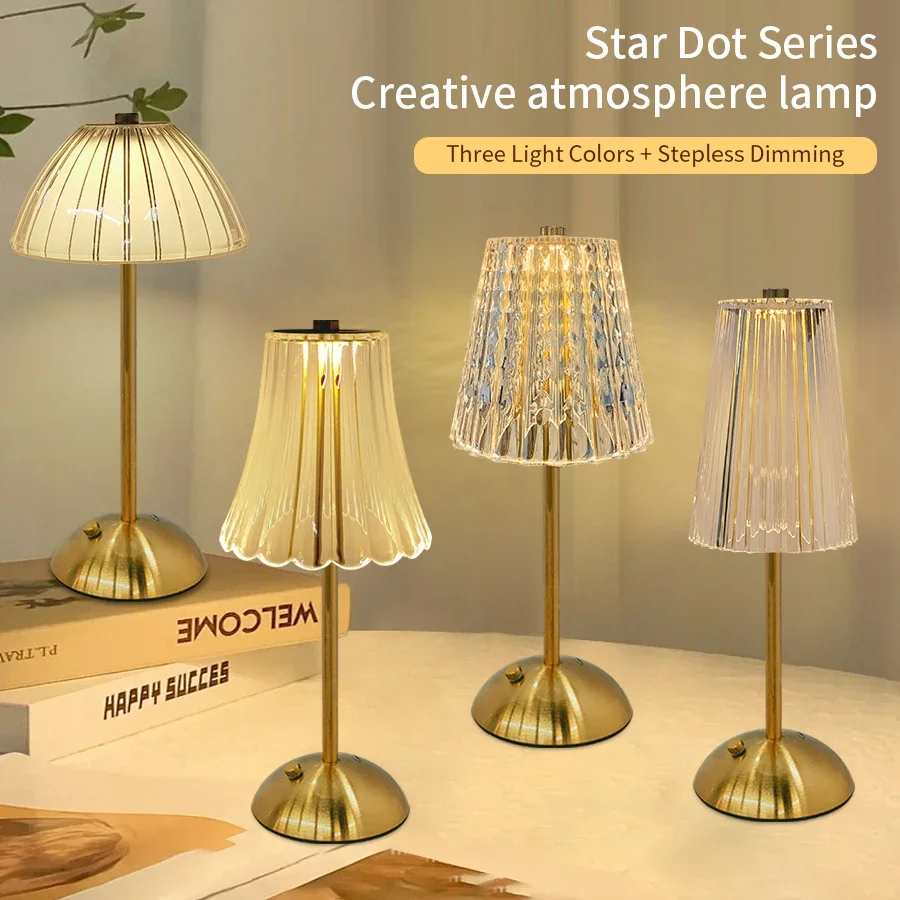 LED Touch Sensor Desktop Night Light Stepless Dimmable Rechargeable Wireless Table Lamp for Restaurant Bar Bedroom Decor Light 2
