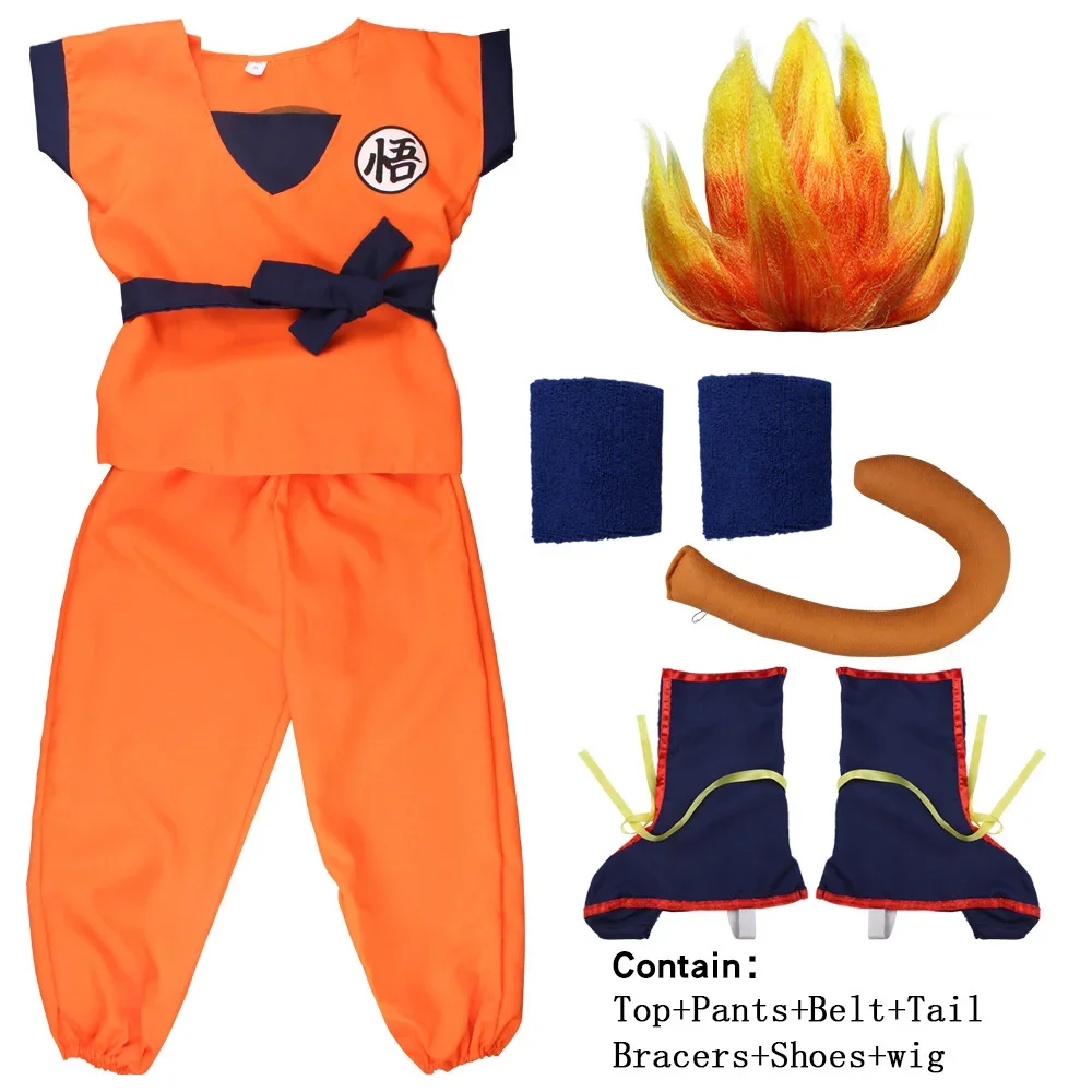 Carnival Kids Adult Super Hero Son Goku-Wu Cosplay Costume Top/Pants/Wig/Shoes/Belt/Tail Party Outfits Full Set