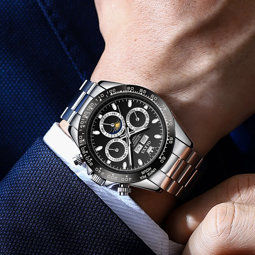 メンズ自動巻き時計,防水ステンレススチール腕時計,耐衝撃性,発光