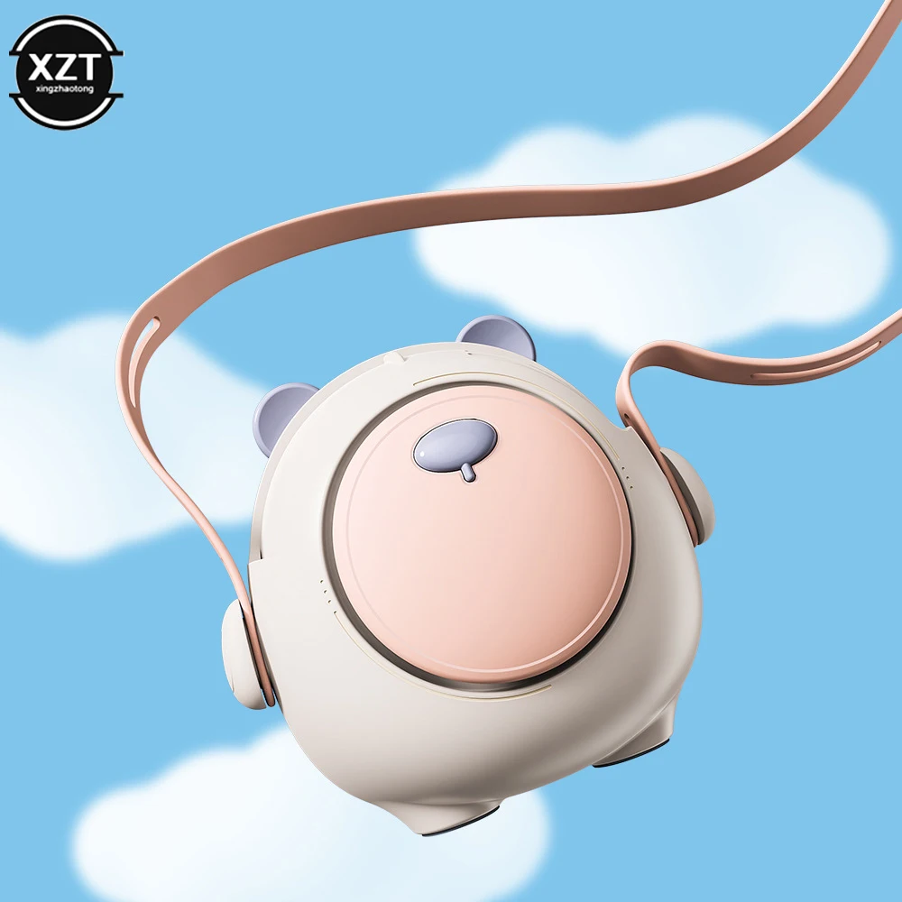 Cartoon Hanging Neck Mini Electric Fan USB Rechargeable Leafless Cooling Fan Outdoors Portable Air Conditioning 600mAh