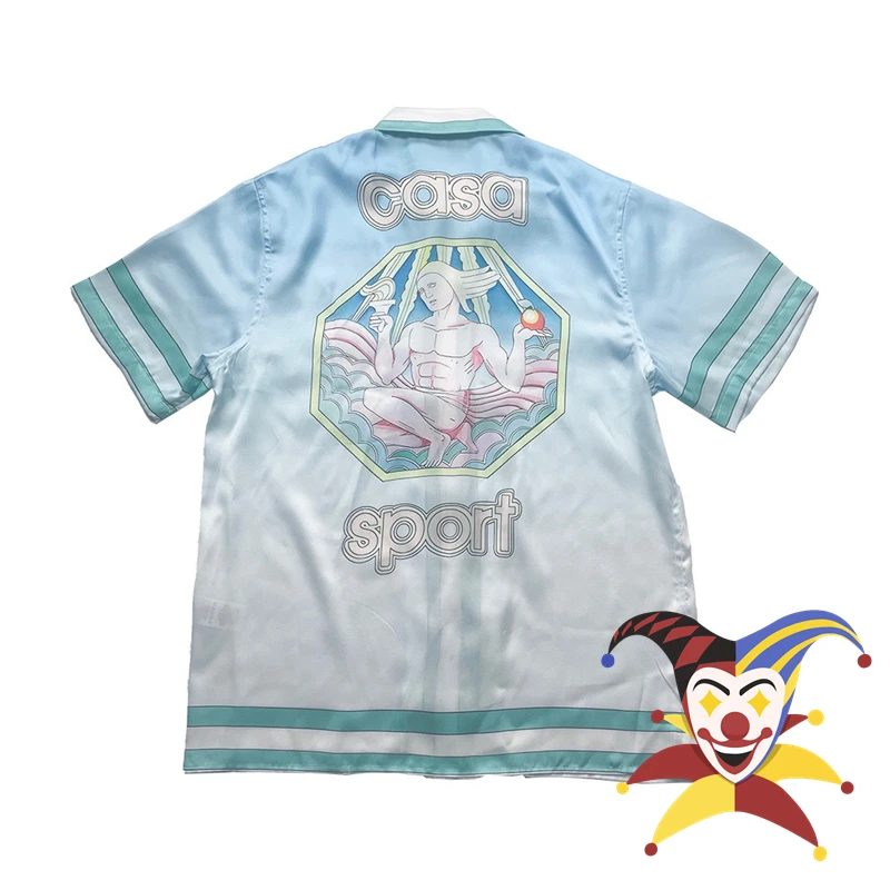 

Gradient Blue Casablanca Silk Shirt Hip Hop Streetwear Men Women Short Sleeve Hawaii Beach Shirts