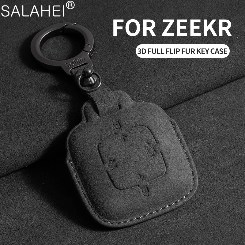 Suede Car Smart Remote Key Case Cover Key Bag Shell Holder Protector Fob For Zeekr 001 ZEEKR X Auto Interior Accessory